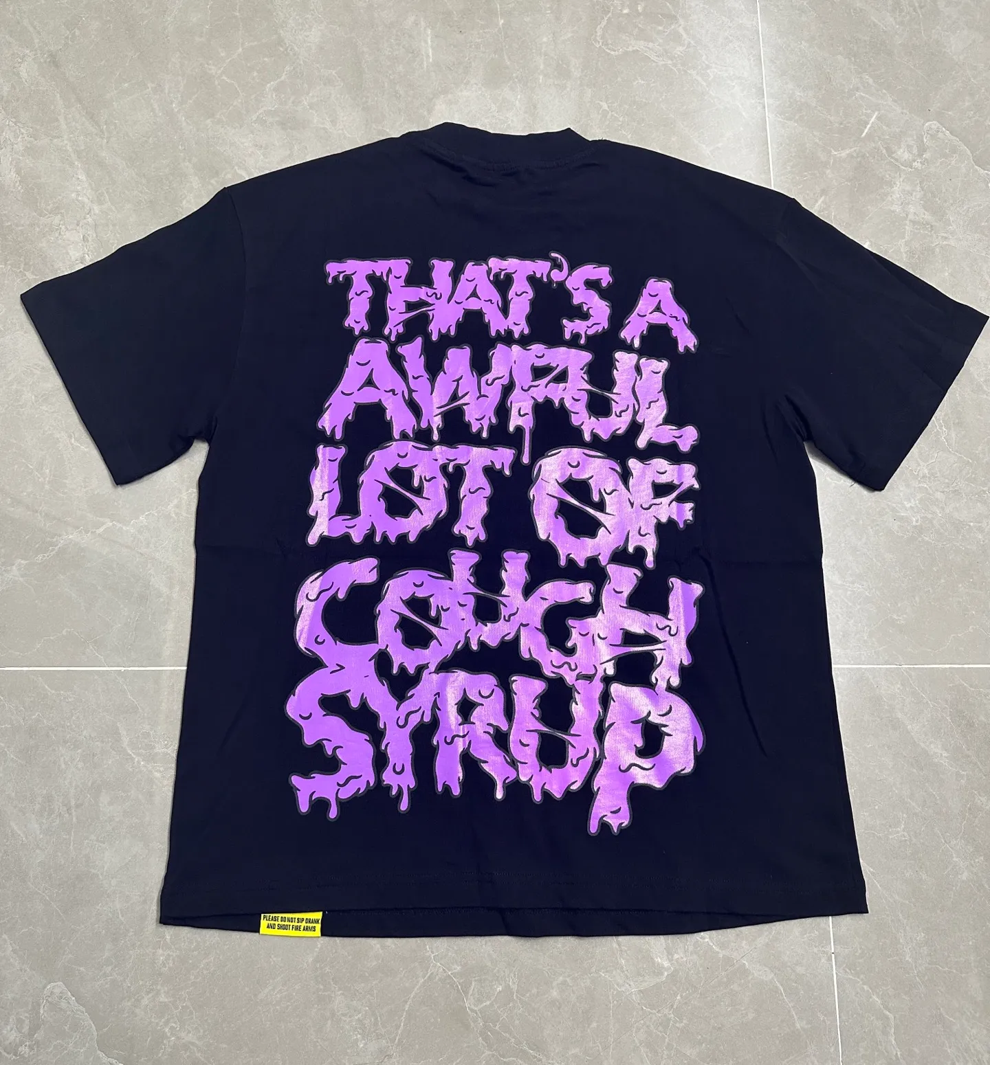 #Black I THAT'S A AWFUL LOT OF COUGH SYRUP In Stock Real shot American simple trendy brand loose casual T-shirt Fabric (fabric): 32 counts Weight combed double yarn pure cotton Sizes (size): S-M L X L Color (colour): Black